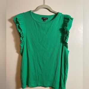J. Crew Green Ruffle Sleeve Women's Summer Top